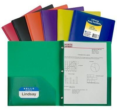 Two-Pocket Portfolio Folders with Prongs, Heavy Weight Poly (Assorted Colors), 36 folders/display